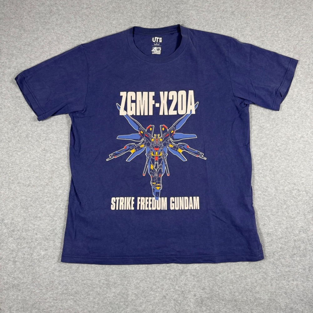 Uniqlo Gundam T Shirt Mens L Blue Gunpla 40th Anniversary ZGMF-X20A